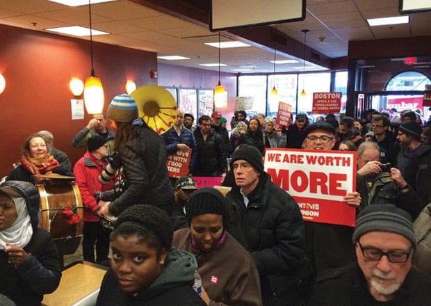 Hub fast food workers join national protest for wages