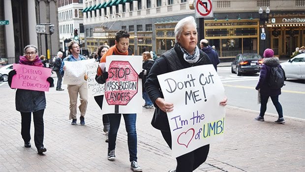 UMass Boston staff protest layoffs
