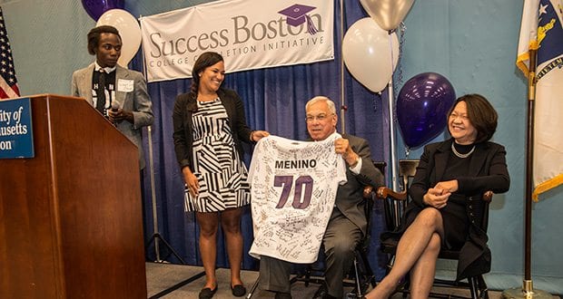 Students thank Mayor Thomas M. Menino for his work with Success Boston