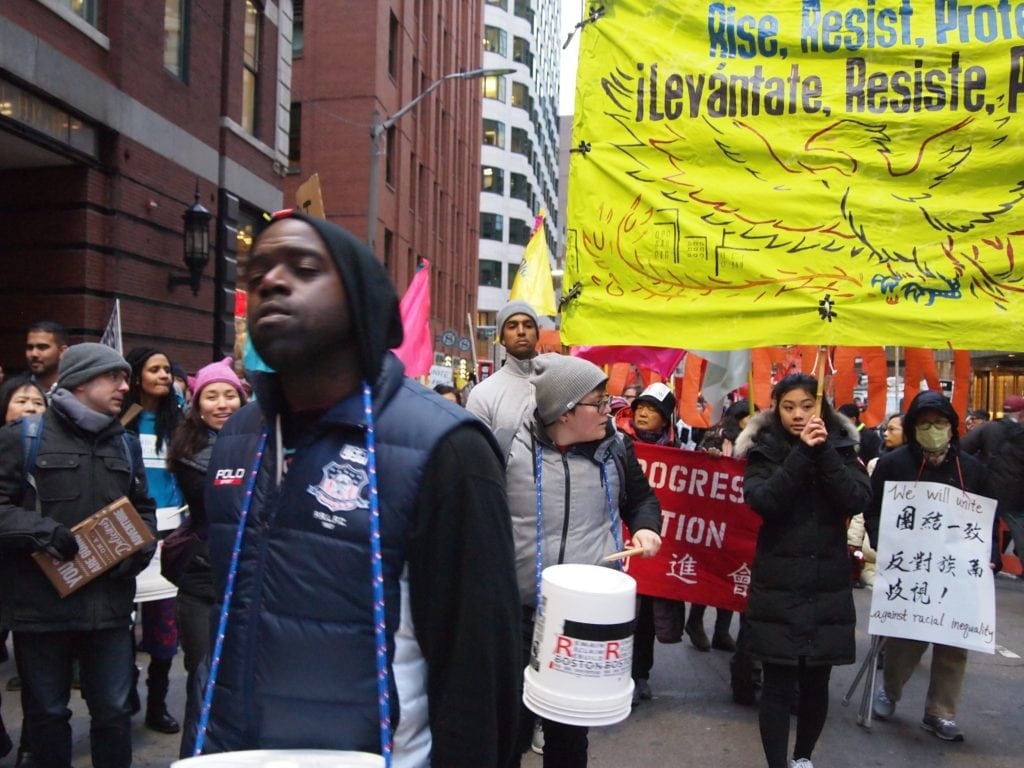 Demonstrators rally against Trump downtown