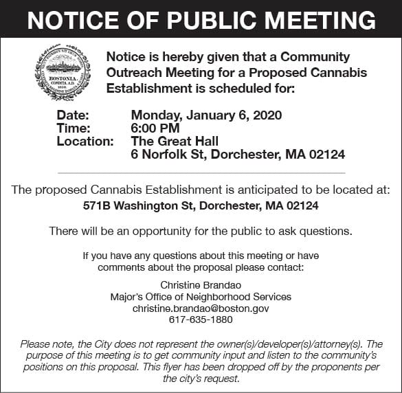 Community Outreach Meeting for a Proposed Cannabis Establishment