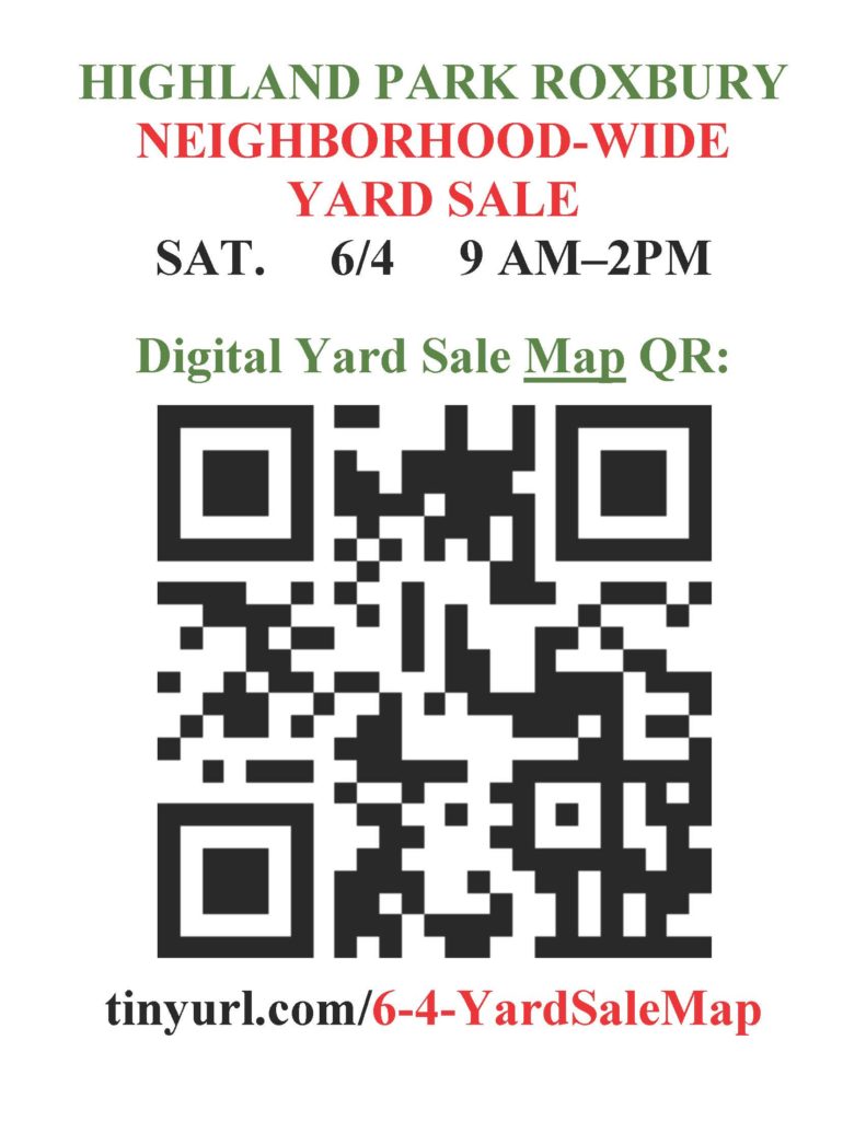 Roxbury’s Highland Park Neighborhood-wide Yard Sale!