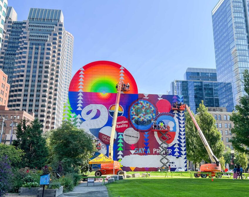 Renowned Indigenous artist Jeffrey Gibson installs new mural in Dewey Sq.